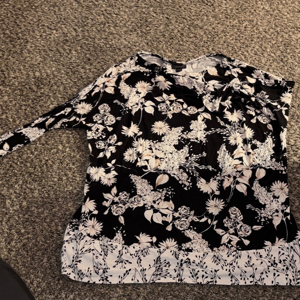 J. Jill Black and White Floral Blouse